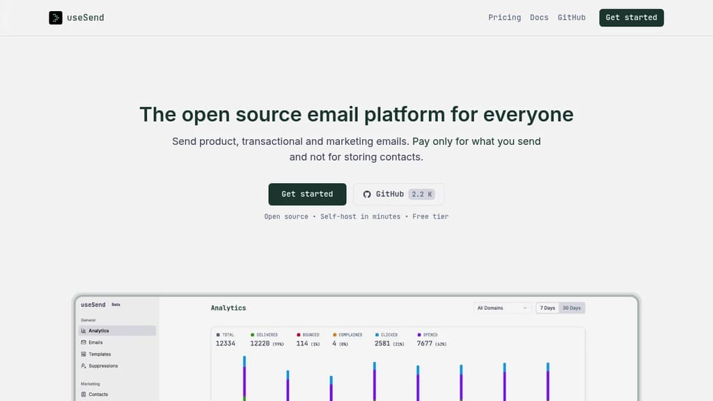 Screenshot of useSend website