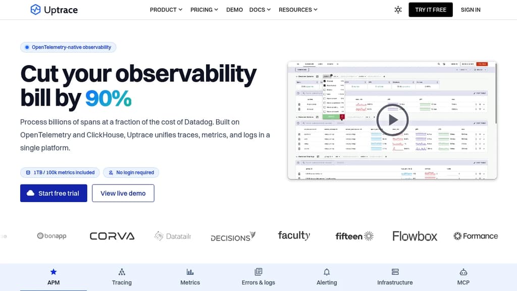 Screenshot of Uptrace