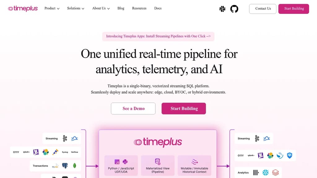 Screenshot of Timeplus website