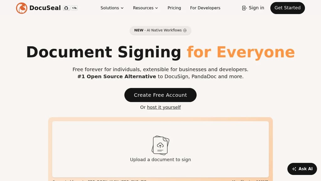 Screenshot of Docuseal website