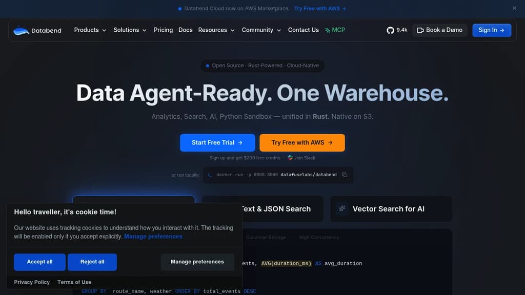 Screenshot of Databend website