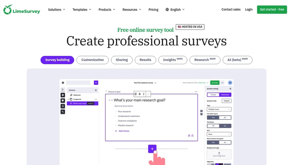 Screenshot of LimeSurvey website