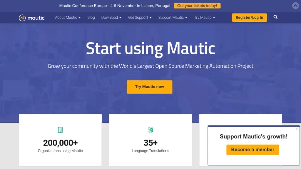 Screenshot of Mautic website