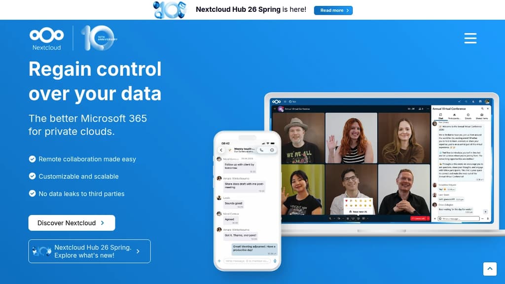 Screenshot of Nextcloud website
