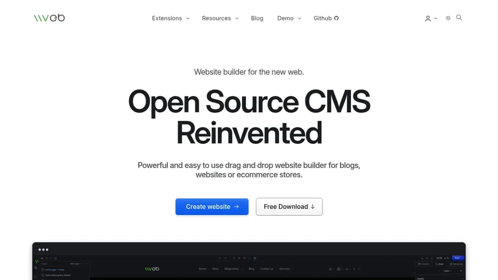 Screenshot of Vvveb CMS website