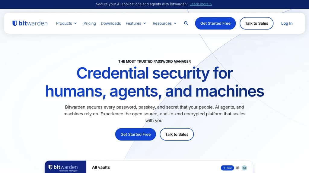 Screenshot of Bitwarden website
