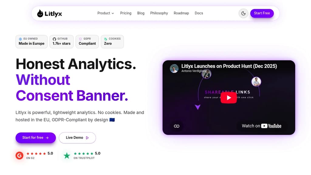 Screenshot of Litlyx website