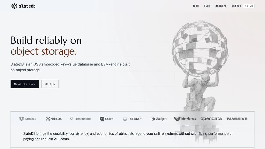 Screenshot of SlateDB website