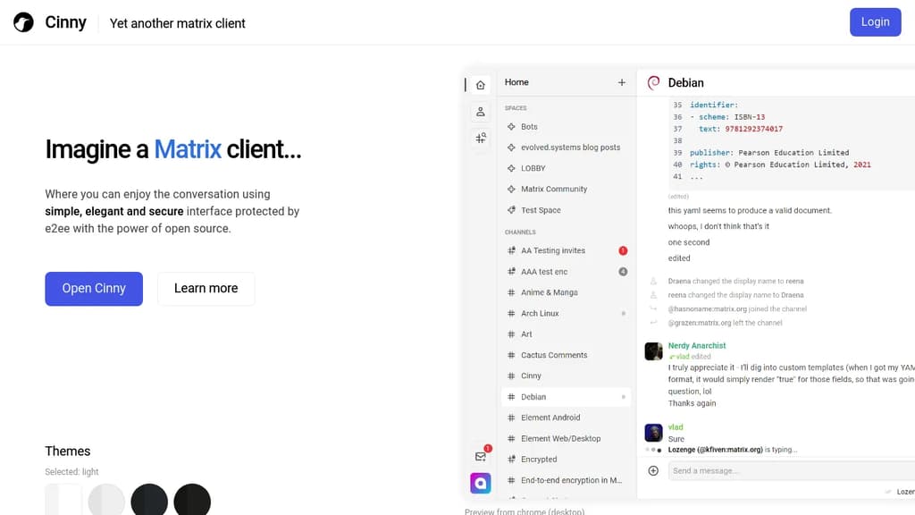 Screenshot of Cinny website