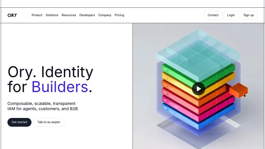 Screenshot of Ory website