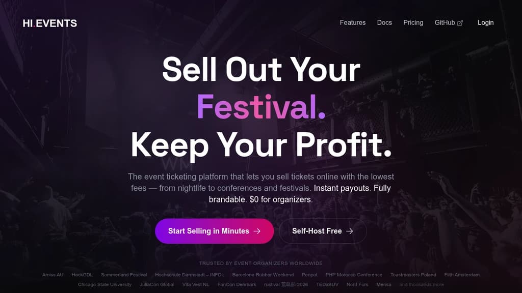 Screenshot of Hi.Events website