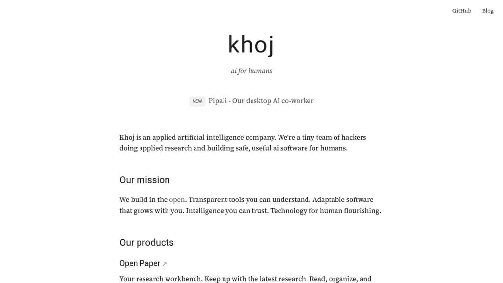 Screenshot of Khoj website