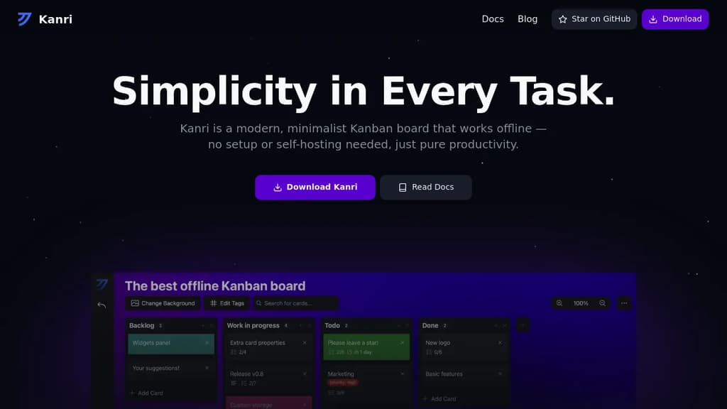 Screenshot of Kanri website