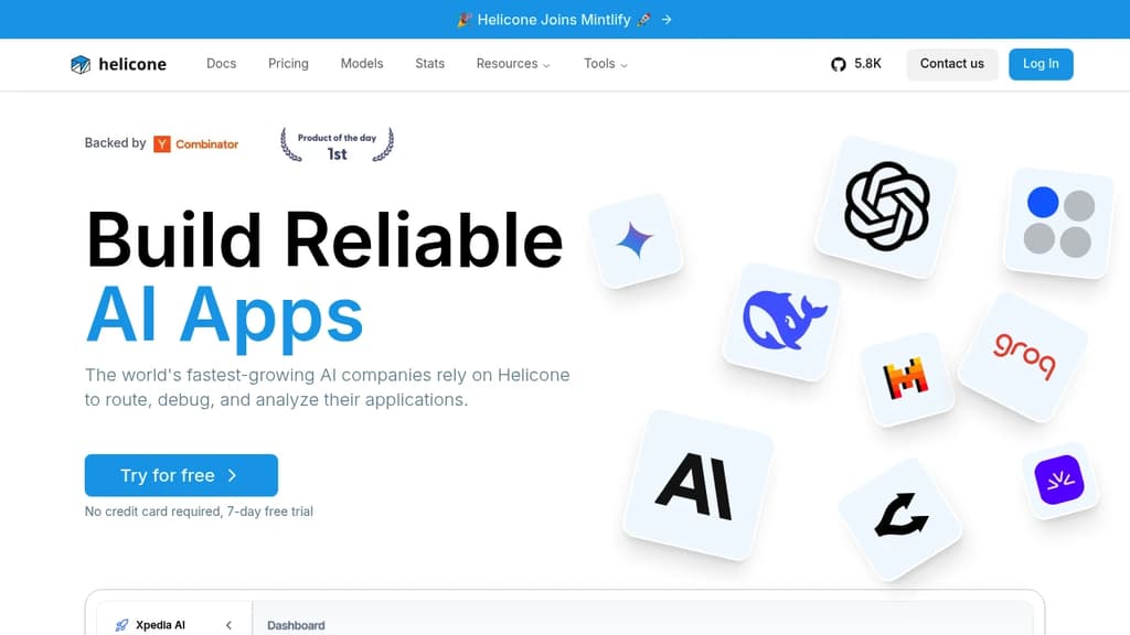 Screenshot of Helicone website