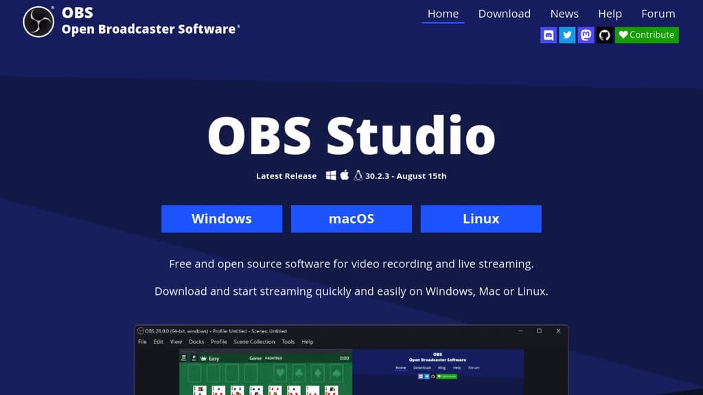 Screenshot of OBS Studio website