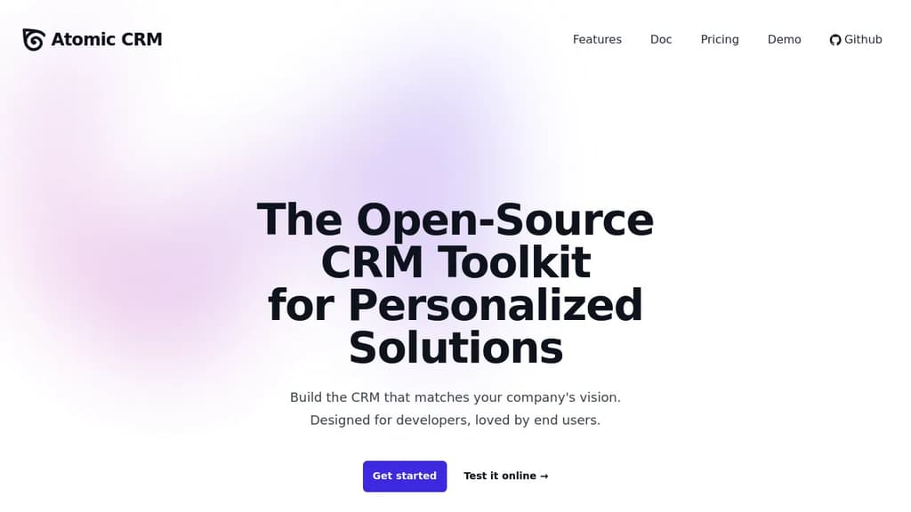 Screenshot of Atomic CRM website
