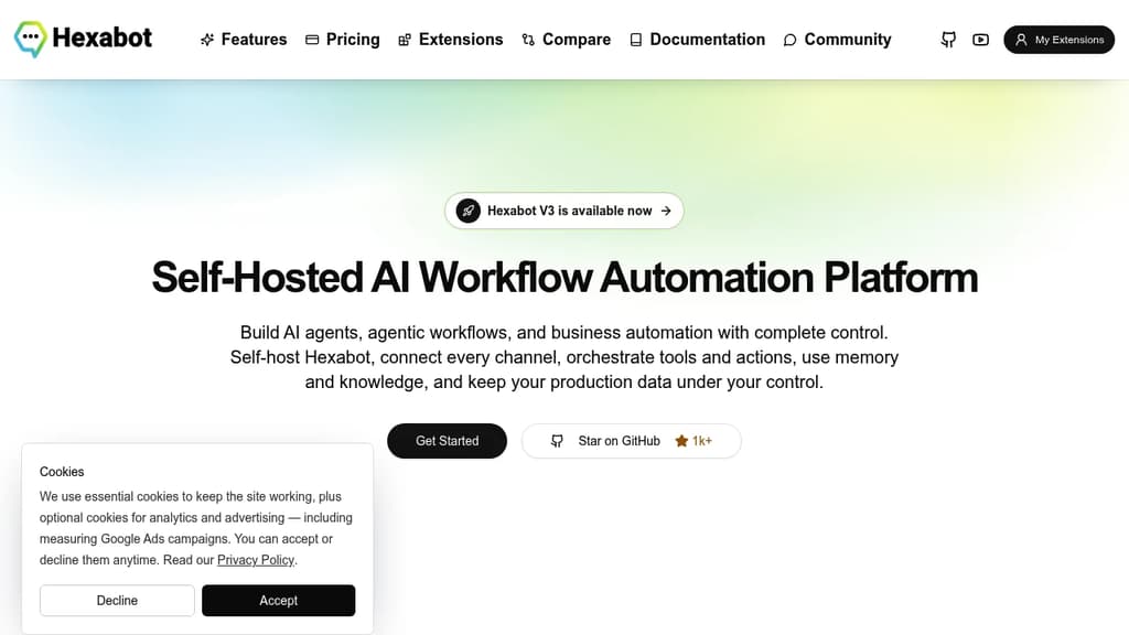 Screenshot of Hexabot website