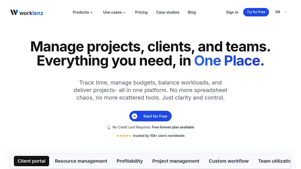 Screenshot of Worklenz website