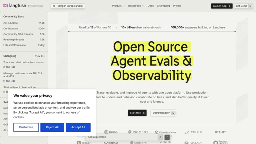 Screenshot of Langfuse website
