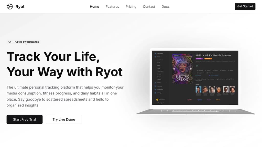 Screenshot of Ryot website