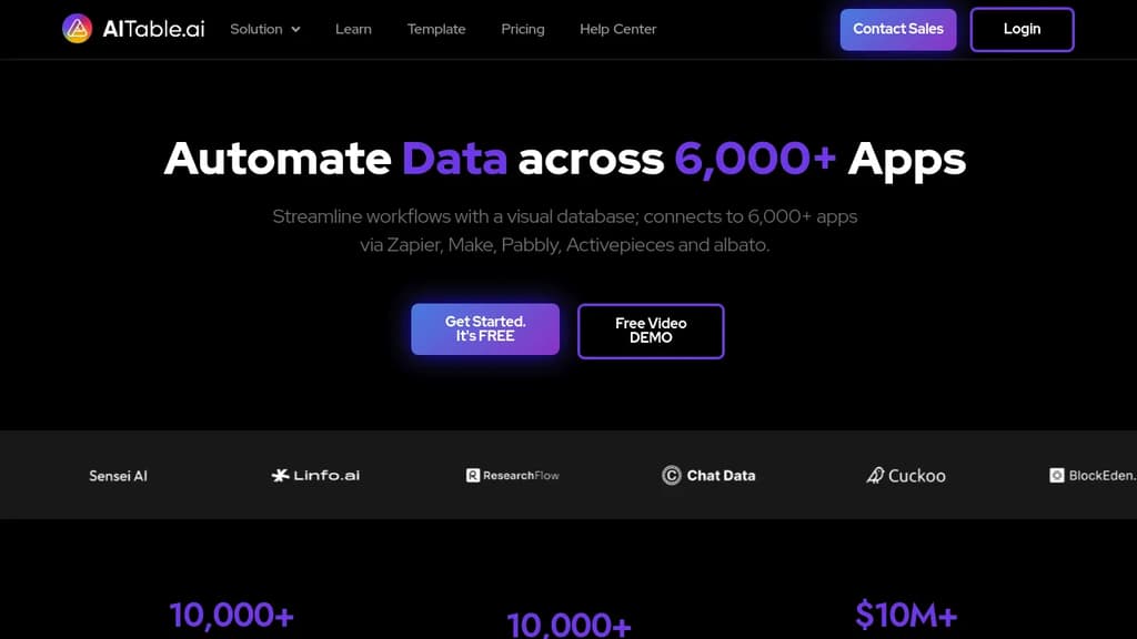 Screenshot of AITable website