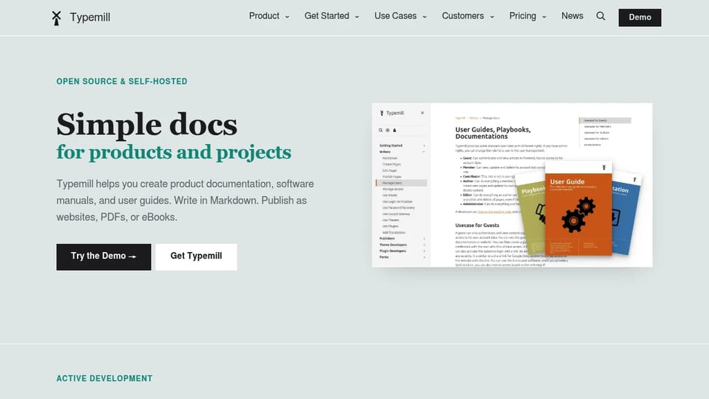 Screenshot of Typemill website