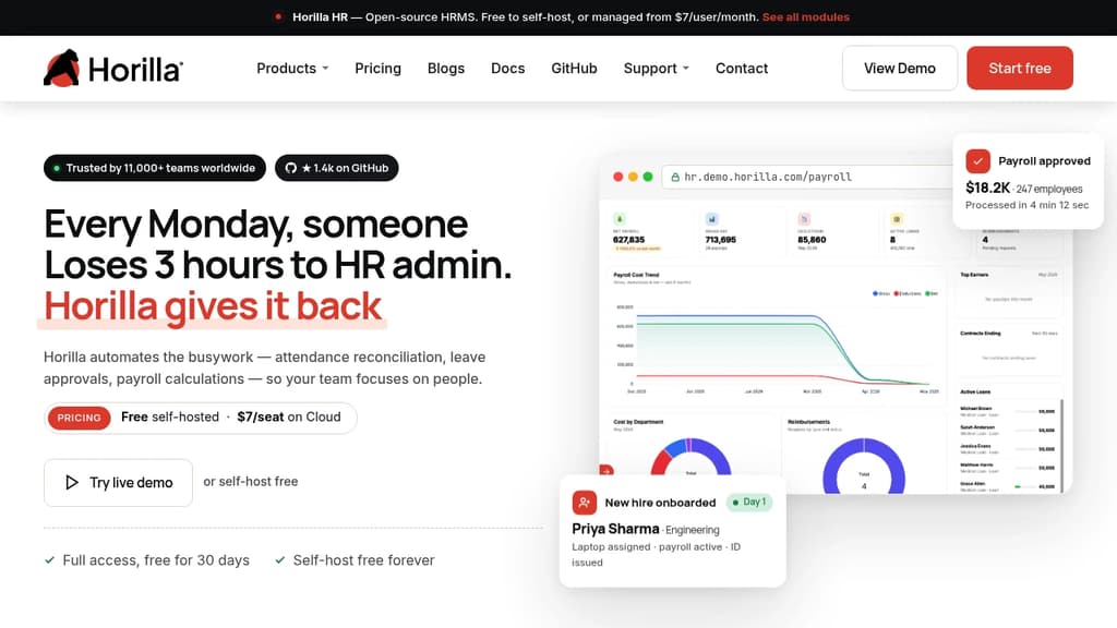 Screenshot of Horilla website