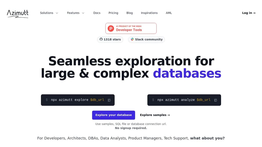 Screenshot of Azimutt  website