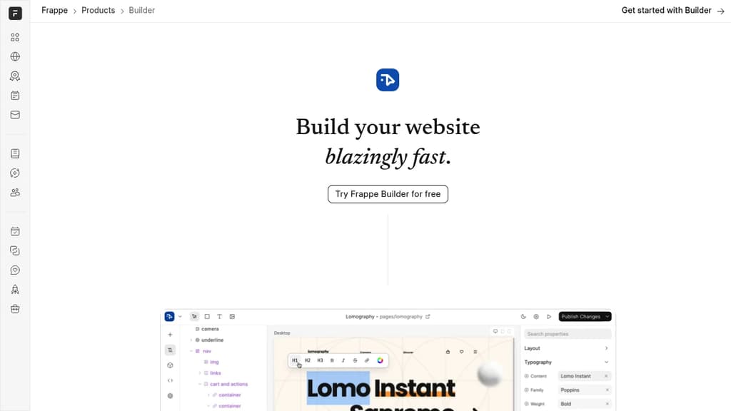 Screenshot of Frappe Builder website