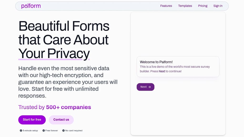 Screenshot of Palform website