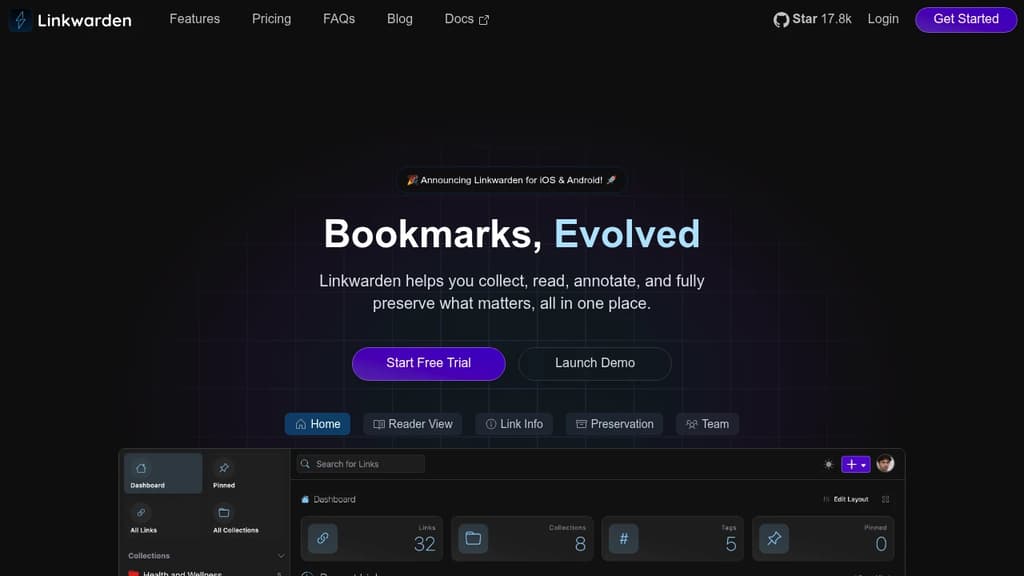 Screenshot of Linkwarden website