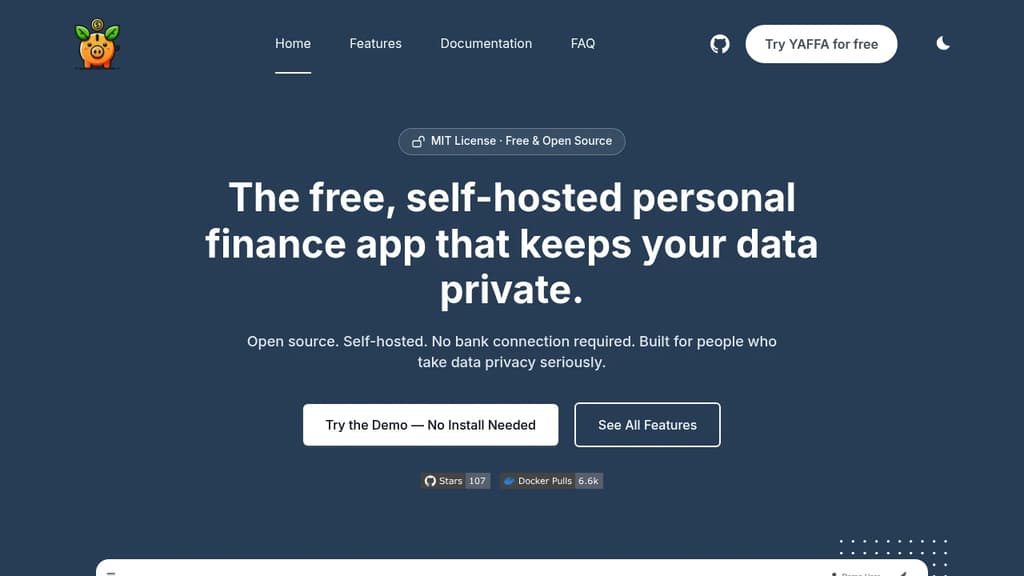 Screenshot of YAFFA website