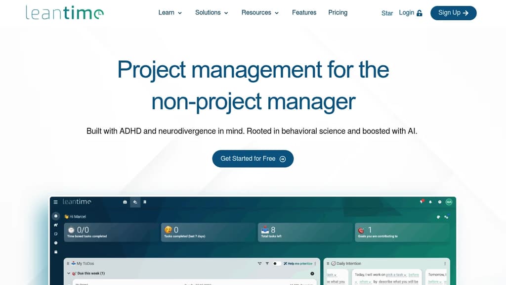 Screenshot of Leantime website