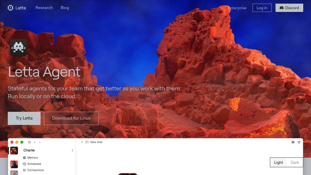 Screenshot of Letta website