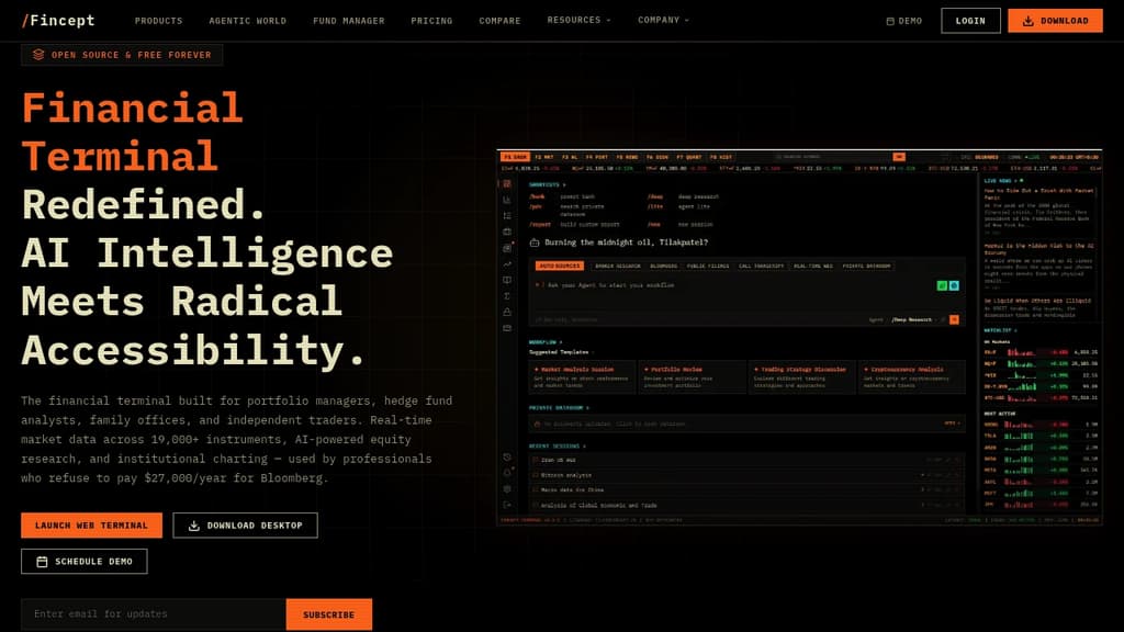 Screenshot of Fincept Terminal  website