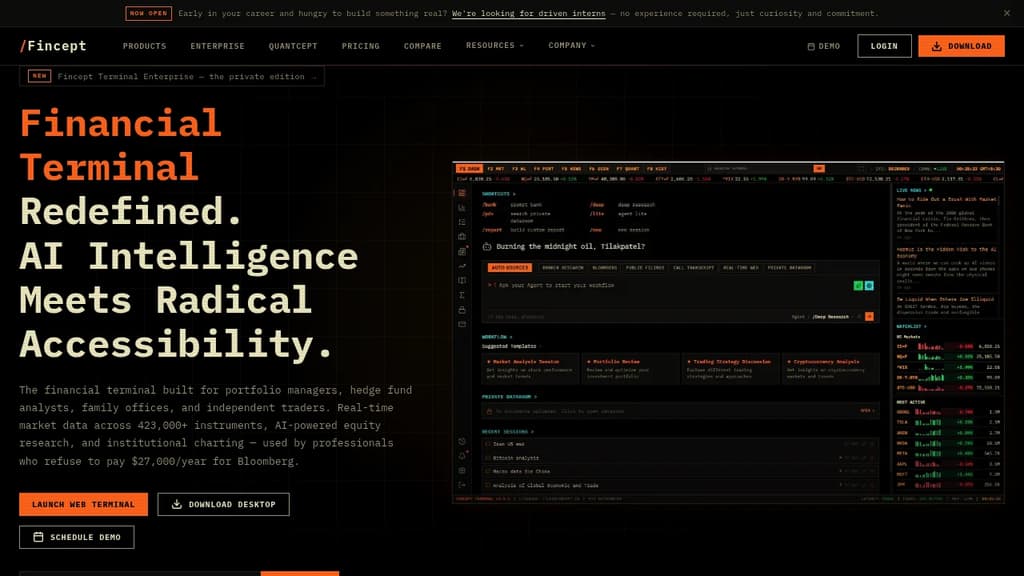 Screenshot of Fincept Terminal website