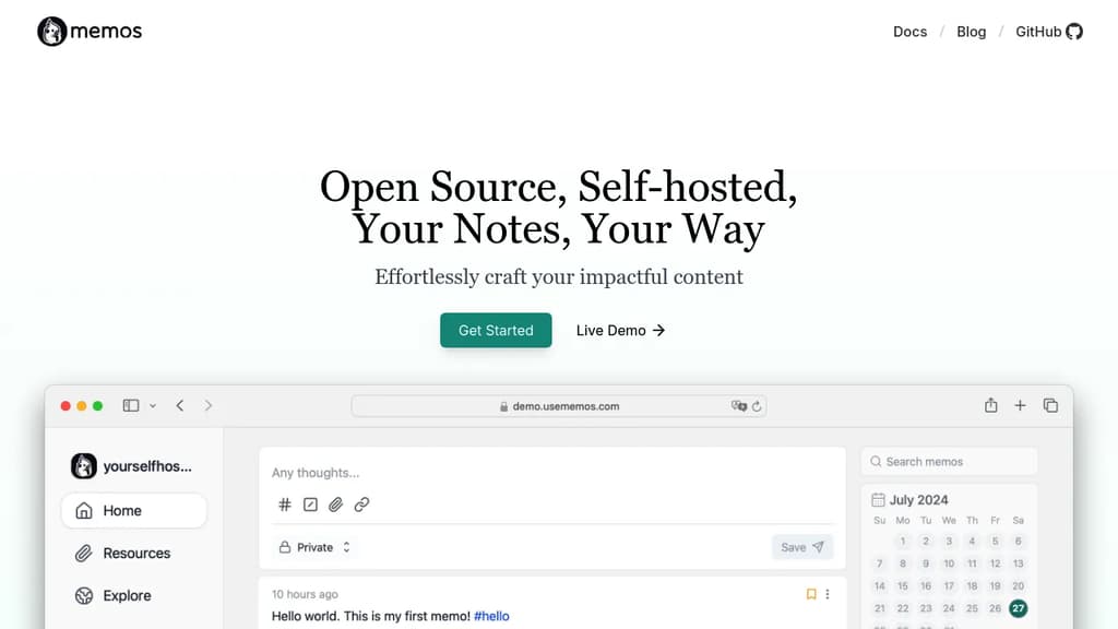 Screenshot of Memos website