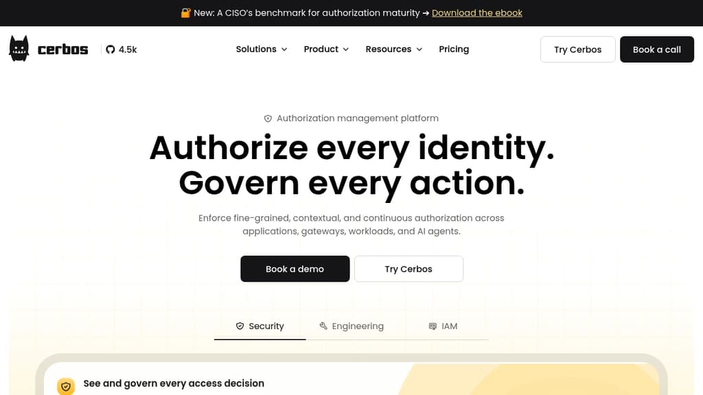 Screenshot of Cerbos website