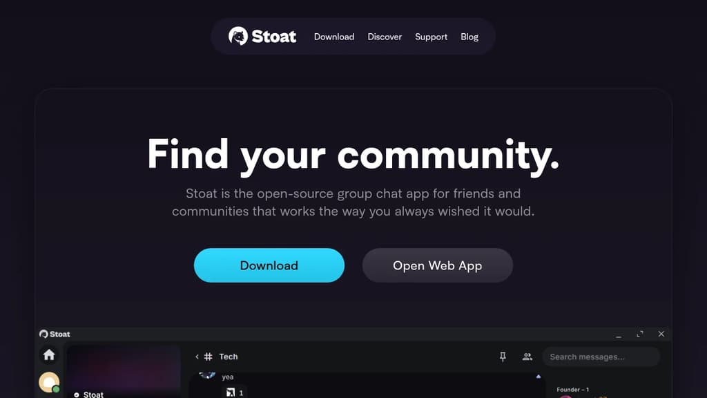 Screenshot of Stoat website
