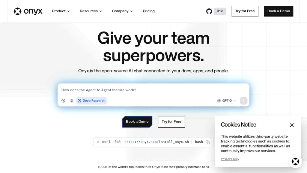 Screenshot of Onyx website