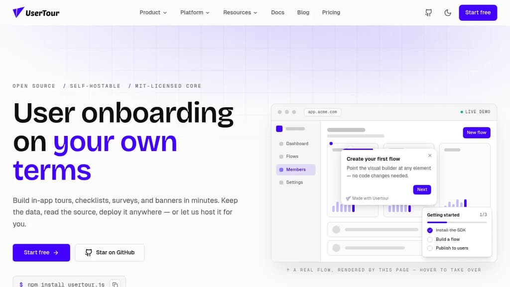 Screenshot of Usertour website