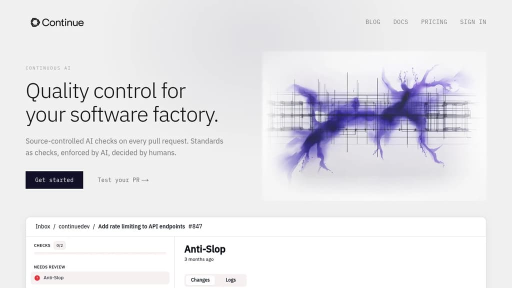 Screenshot of Continue website