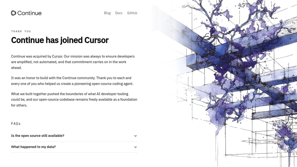 Screenshot of Continue website