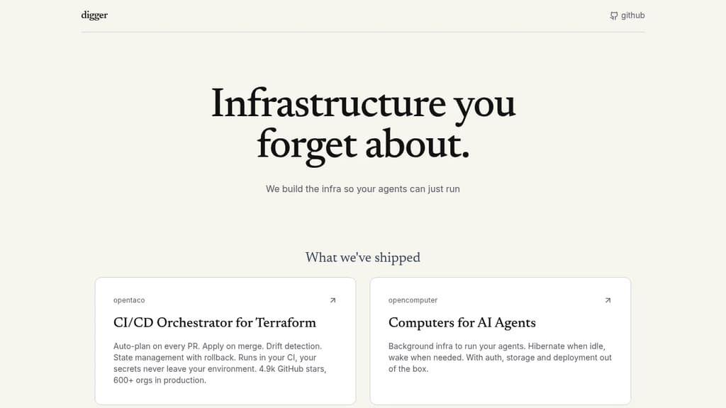 Screenshot of Digger website