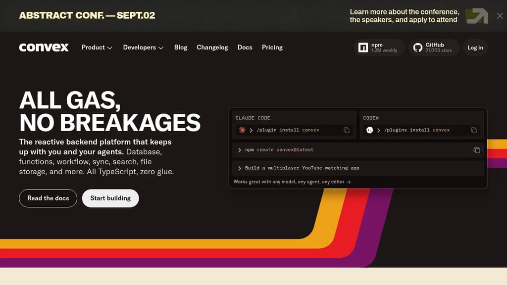 Screenshot of Convex website