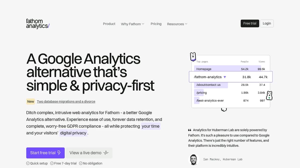 Screenshot of Fathom Lite website
