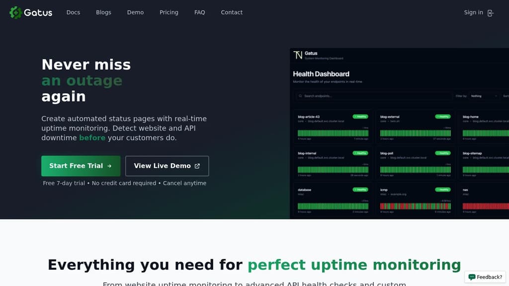 Screenshot of Gatus website