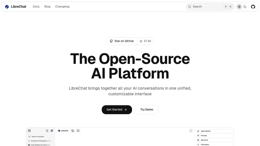 Screenshot of LibreChat website