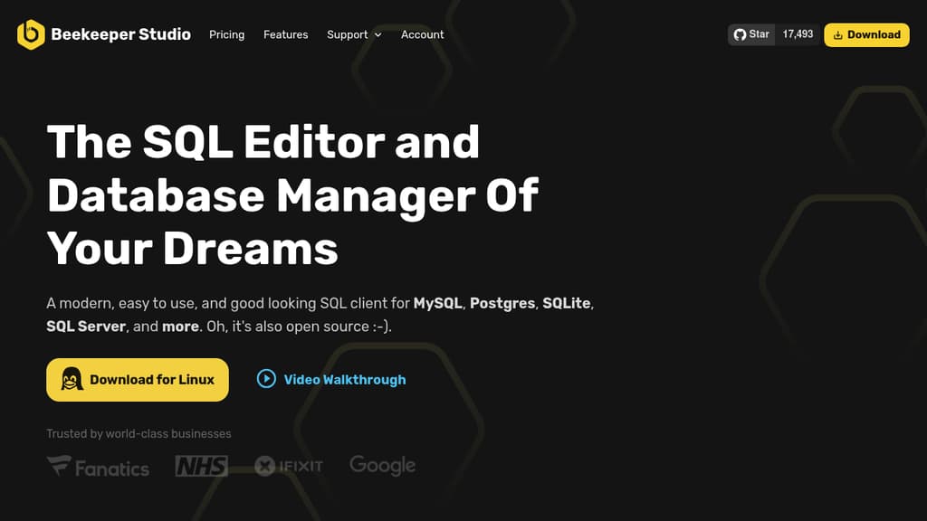 Screenshot of Beekeeper Studio website