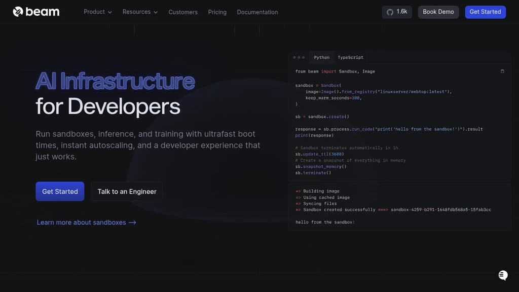 Screenshot of Beam website